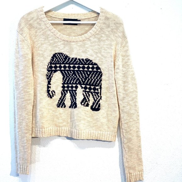 MINKPINK Pink Pride of Place Beige Elephant Knit Long Sleeve Sweater XS - Picture 9 of 9